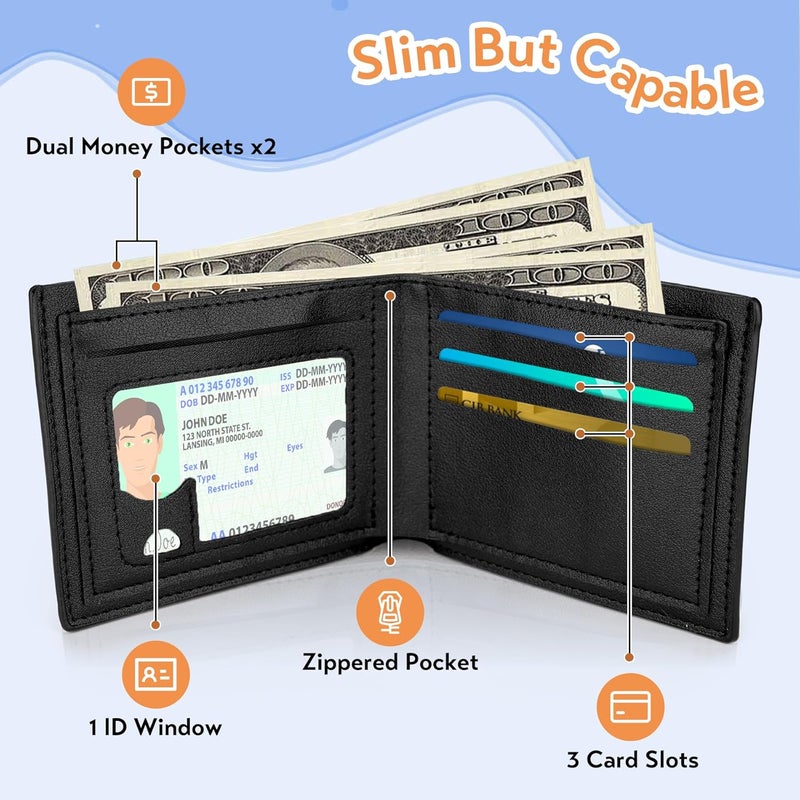 Fonwill Boys Wallet for Kids, Cool Bifold Rfid Blocking Leather Kids Wallet for Boy Ages 5-7 8-10 10-12, Christmas Birthday Gift for 3 4 5 6 7 8 9 10 11 12 Year Old Boys Teen - Image 3